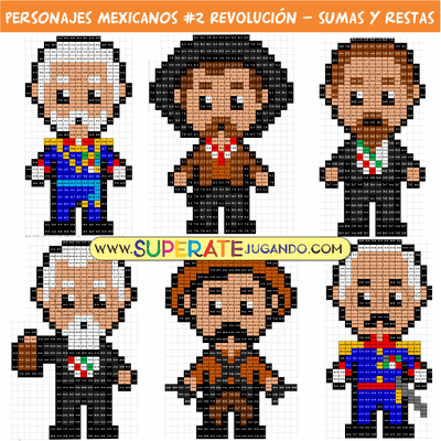 Pixel Personajes Mexicanos 2 - Revolución - Sumas y Restas